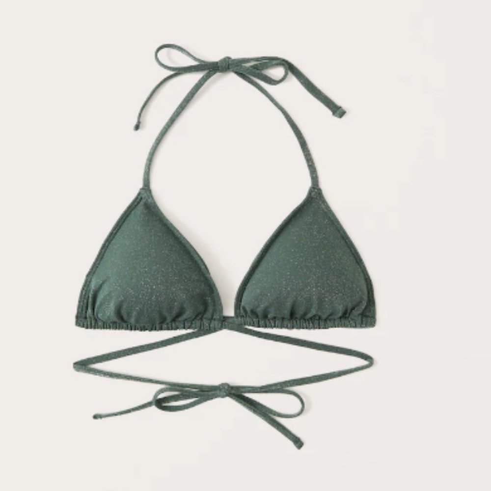 NWT! Abercrombie & Fitch Criss-Cross Halter Triangle Bikini Top Green Sparkle XL